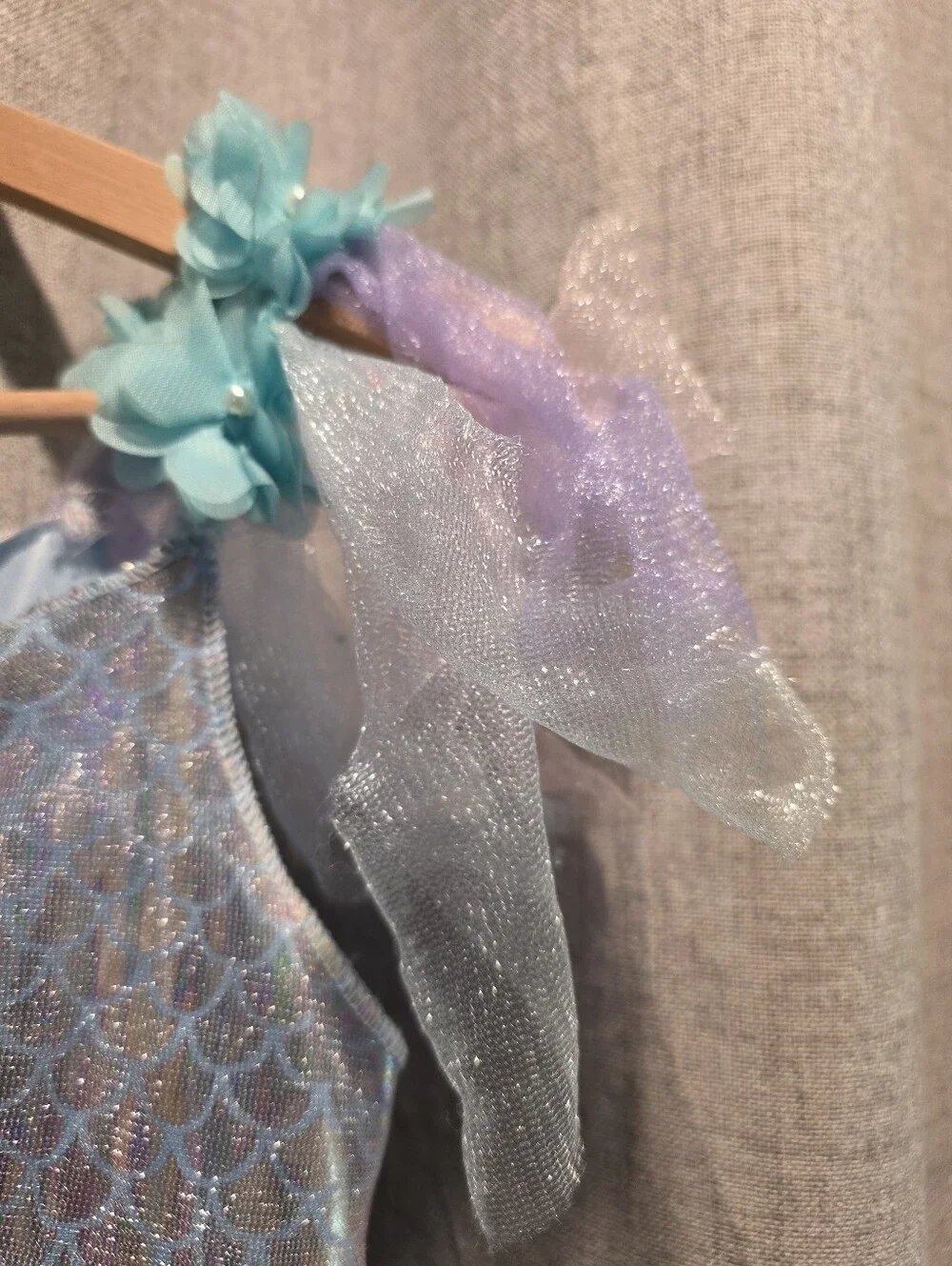 Girls' Size 10 (L) Aqua Mermaid Costume Dress with Floral Accents